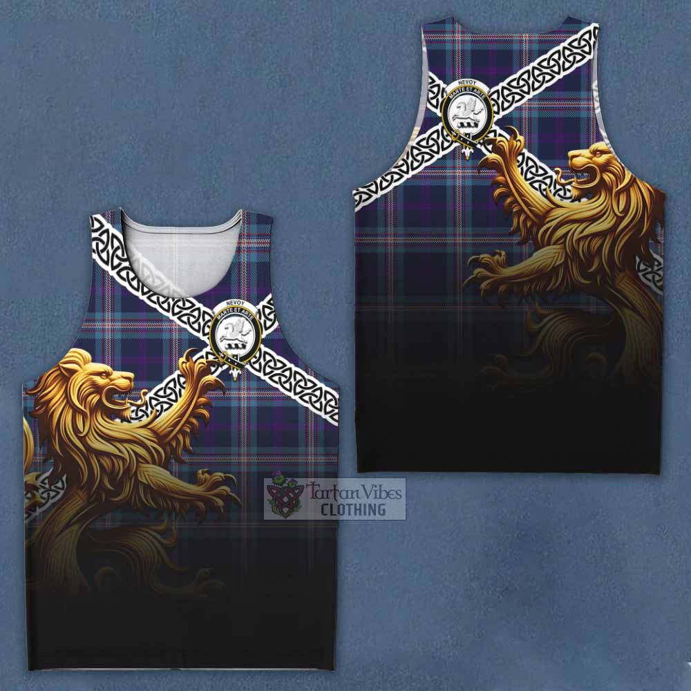 Nevoy Crest Tartan Men's Tank Top with Golden Lion Emblem Celtic Style - Tartan Vibes Clothing