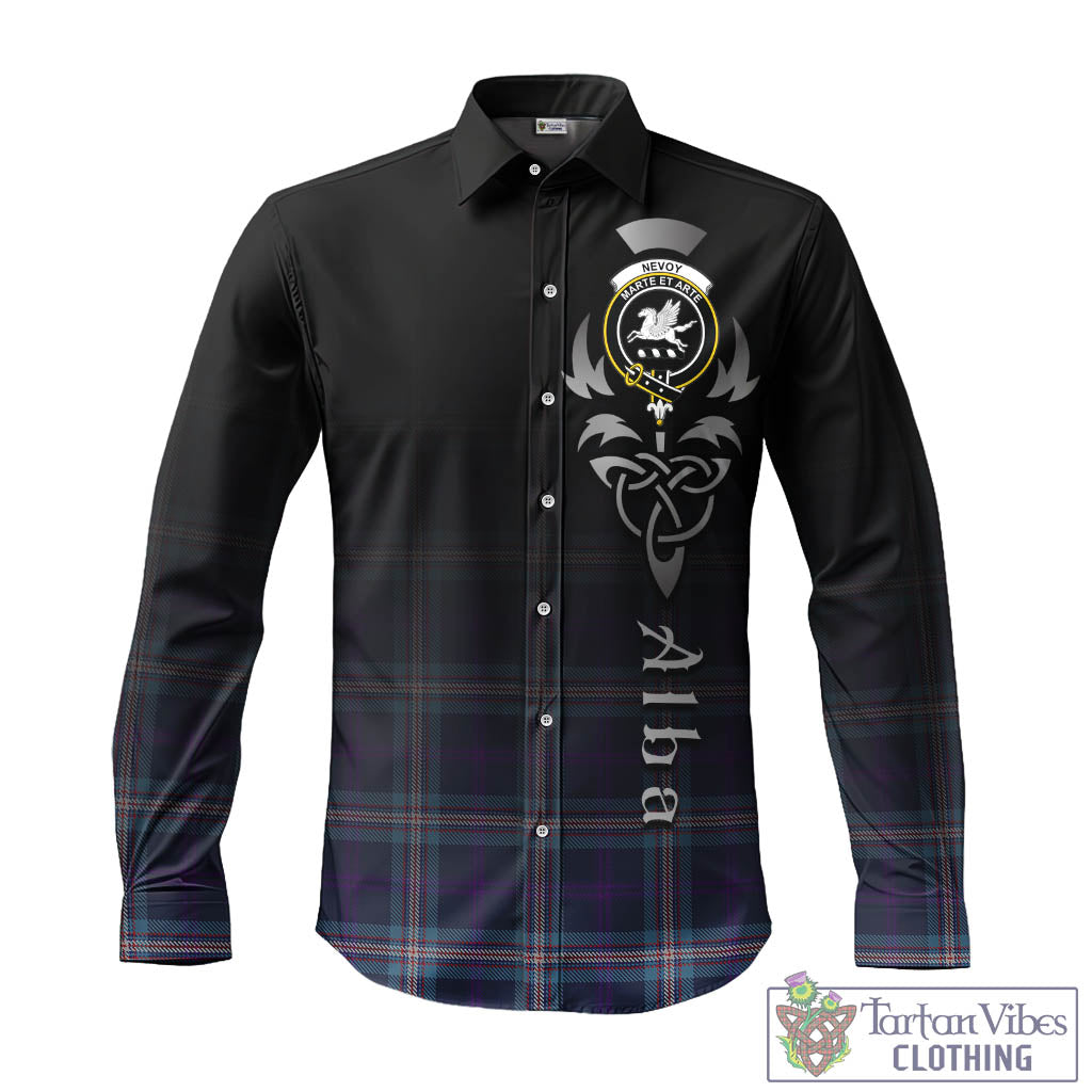 Nevoy Tartan Long Sleeve Button Up Featuring Alba Gu Brath Family Crest Celtic Inspired - Tartan Vibes Clothing