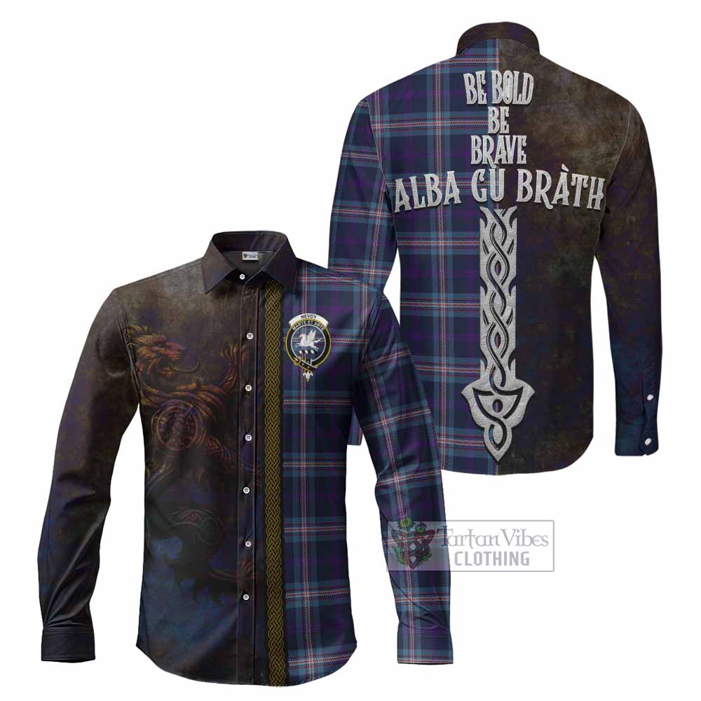 Nevoy Tartan Family Crest Long Sleeve Button Shirt Alba Gu Brath Be Brave Lion Ancient Style - Tartan Vibes Clothing