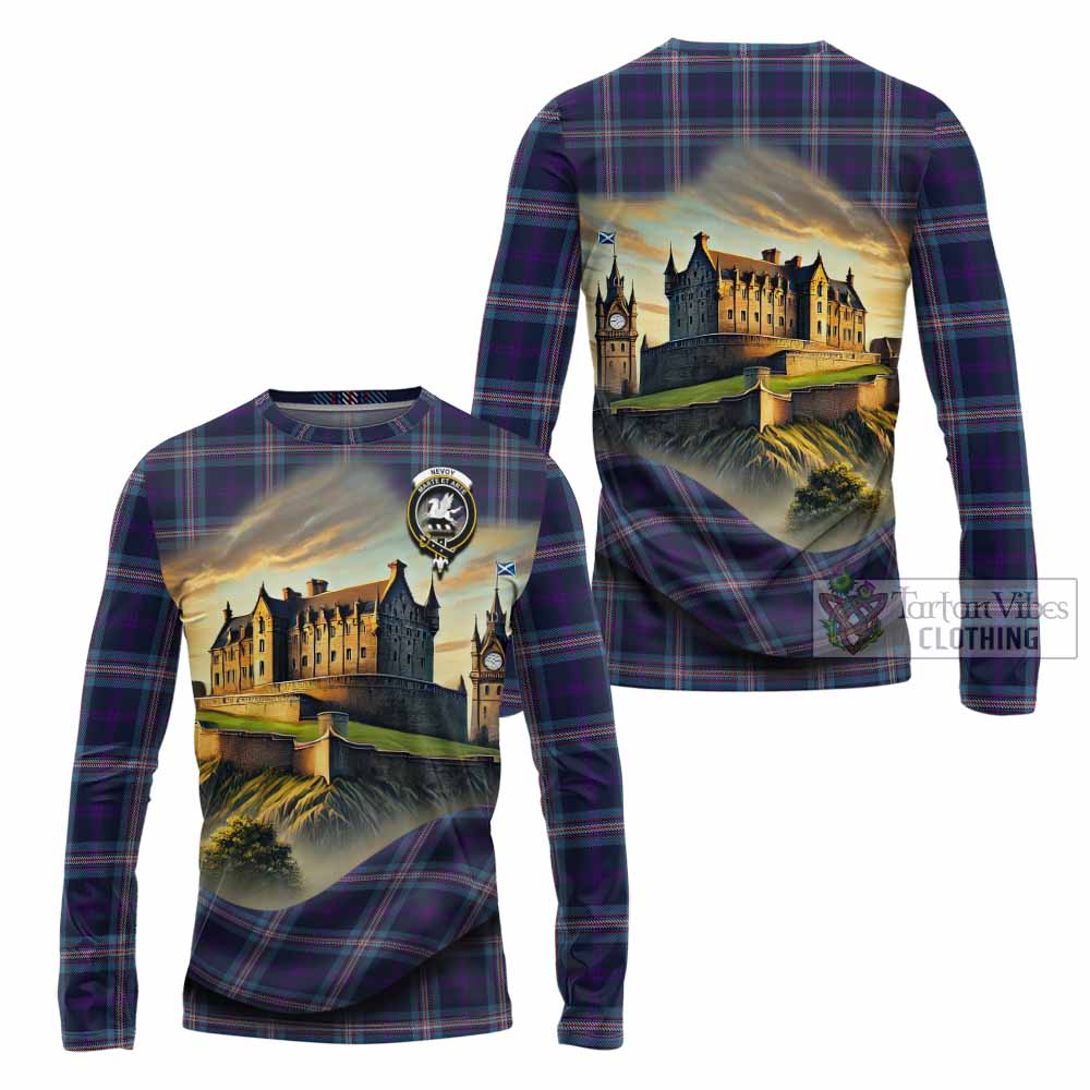 Nevoy Tartan Family Crest Long Sleeve T-Shirt with Scottish Ancient Castle Style - Tartan Vibes Clothing