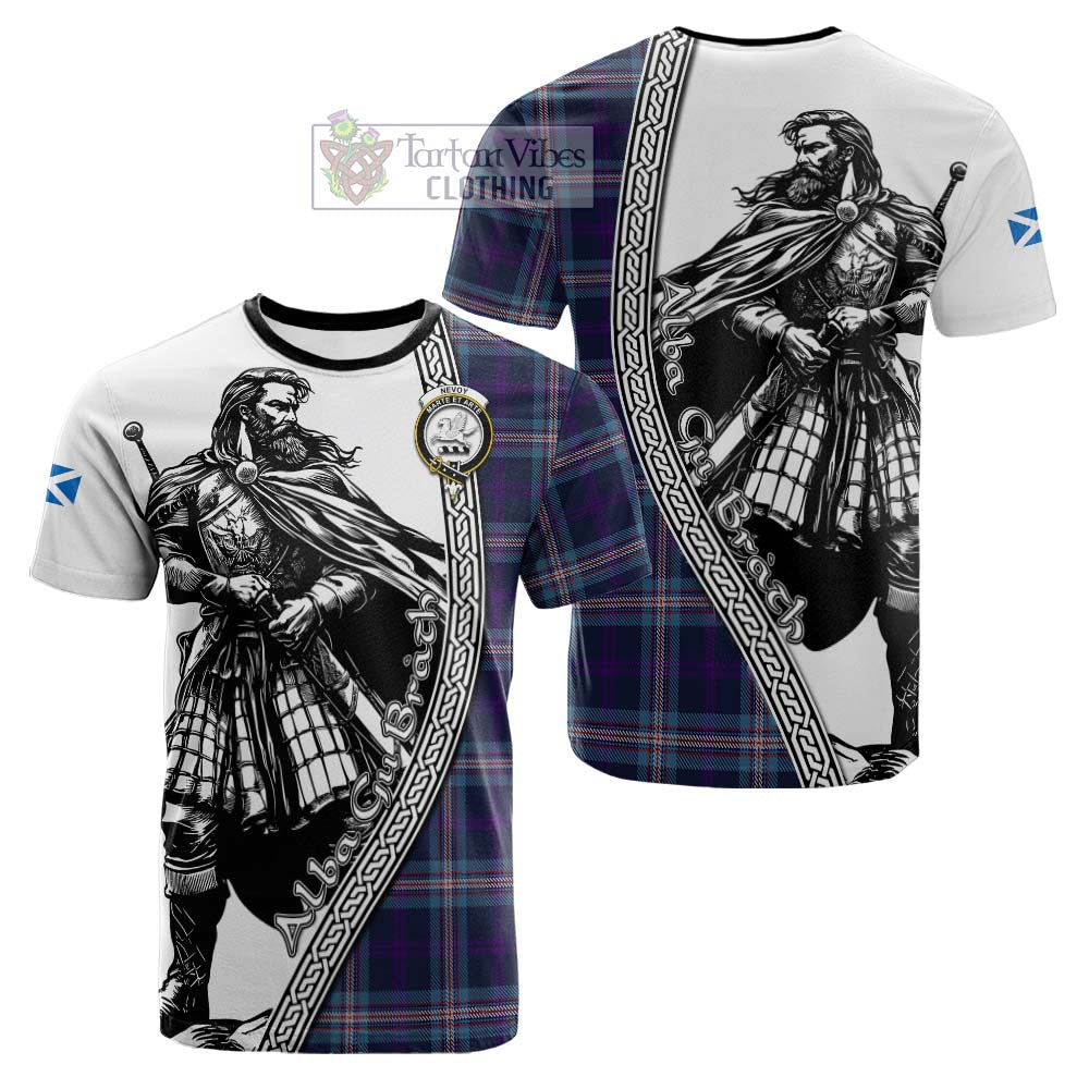 Nevoy Tartan Clan Crest Cotton T-shirt with Highlander Warrior Celtic Style - Tartan Vibes Clothing