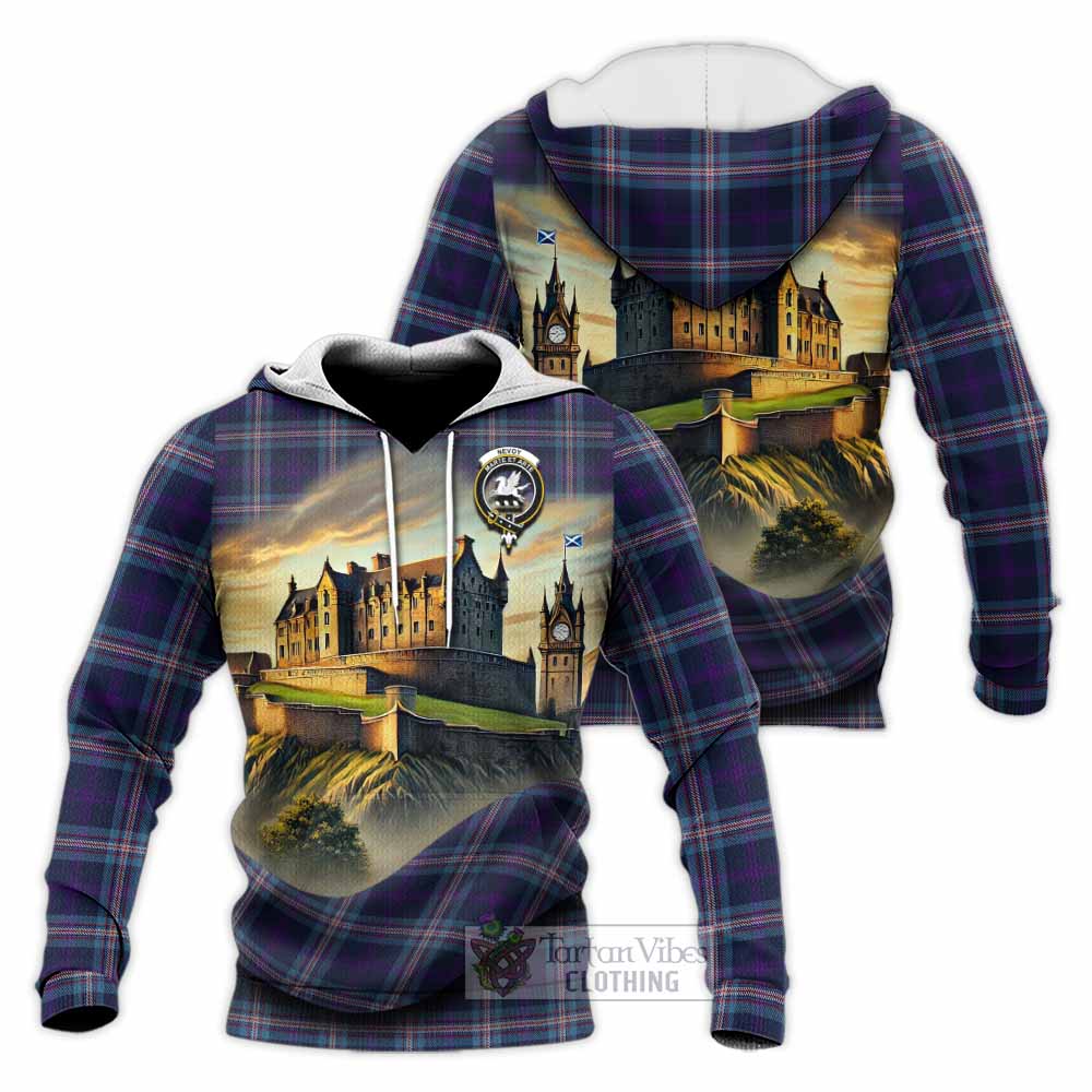 Nevoy Tartan Family Crest Knitted Hoodie with Scottish Ancient Castle Style - Tartan Vibes Clothing