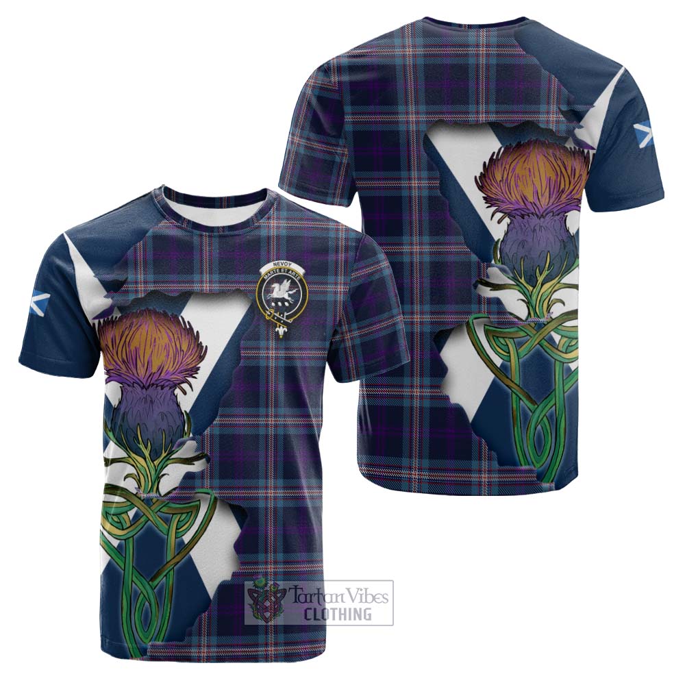 Nevoy Tartan Family Crest Cotton T-shirt Scottish Thistle Celtic Inspired - Tartan Vibes Clothing