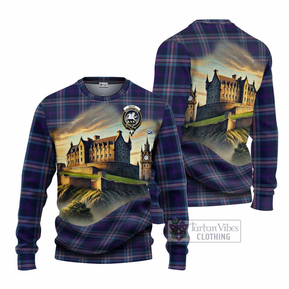 Nevoy Tartan Family Crest Knitted Sweater with Scottish Ancient Castle Style - Tartan Vibes Clothing