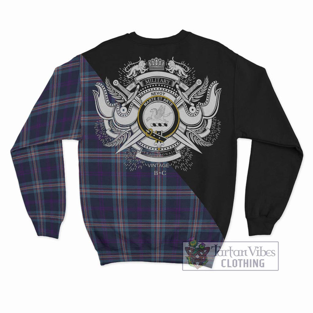 Nevoy Tartan Sweatshirt with Family Crest and Military Logo Style - Tartan Vibes Clothing