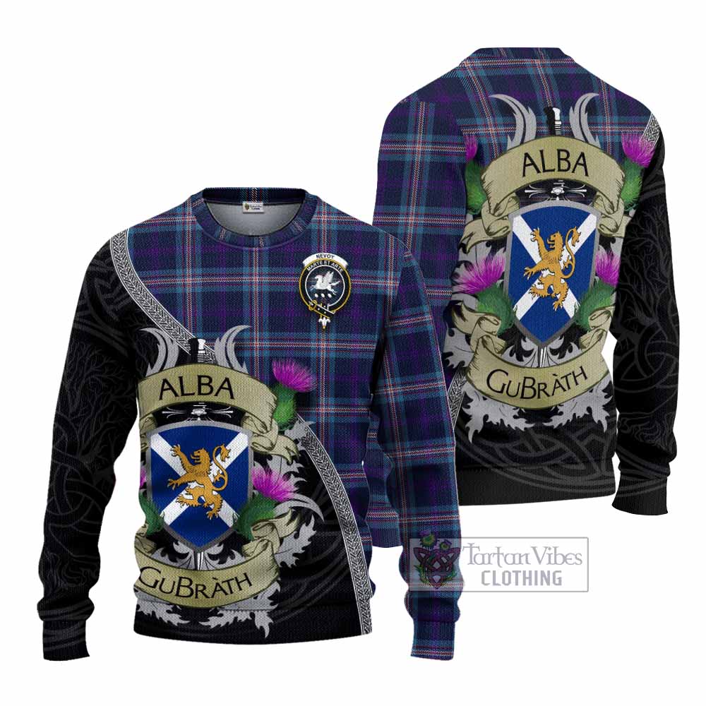 Nevoy Tartan Family Crest Knitted Sweater Lion Rampant Royal Thistle Shield Celtic Inspired - Tartan Vibes Clothing