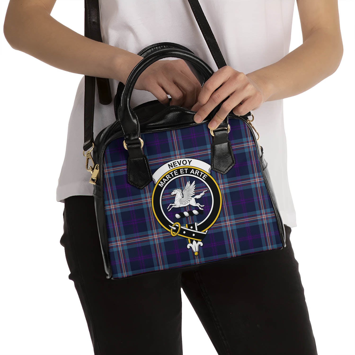 Nevoy Tartan Shoulder Handbags with Family Crest - Tartan Vibes Clothing