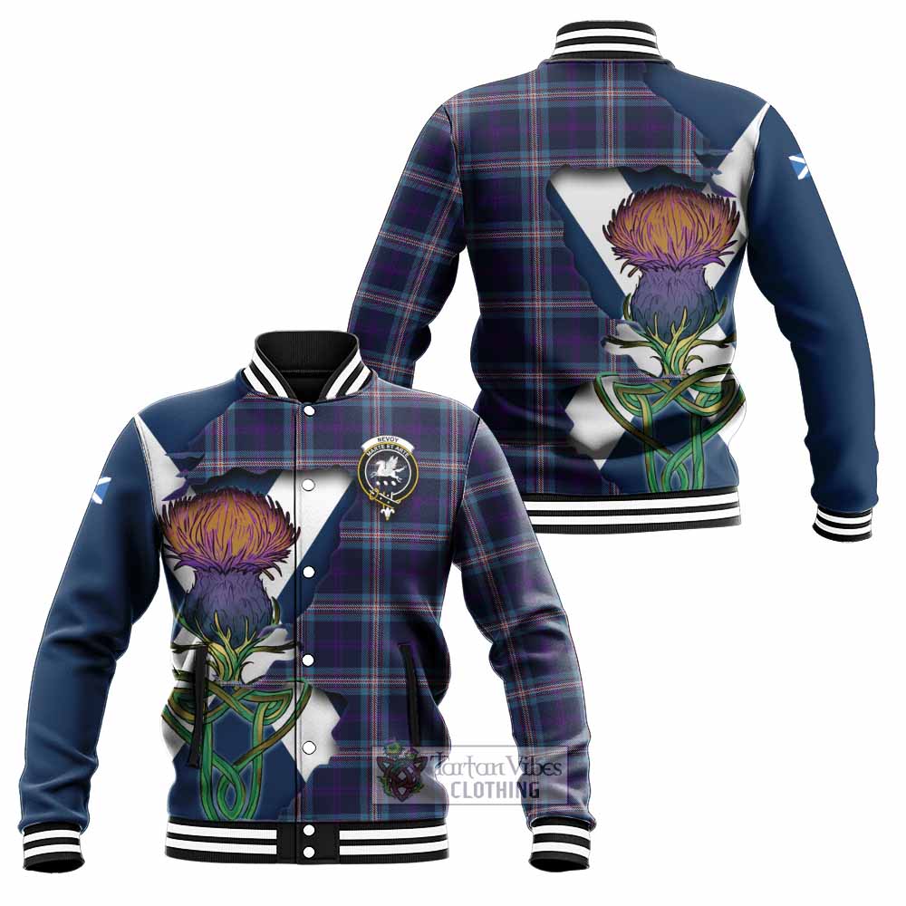 Nevoy Tartan Family Crest Baseball Jacket Scottish Thistle Celtic Inspired - Tartan Vibes Clothing