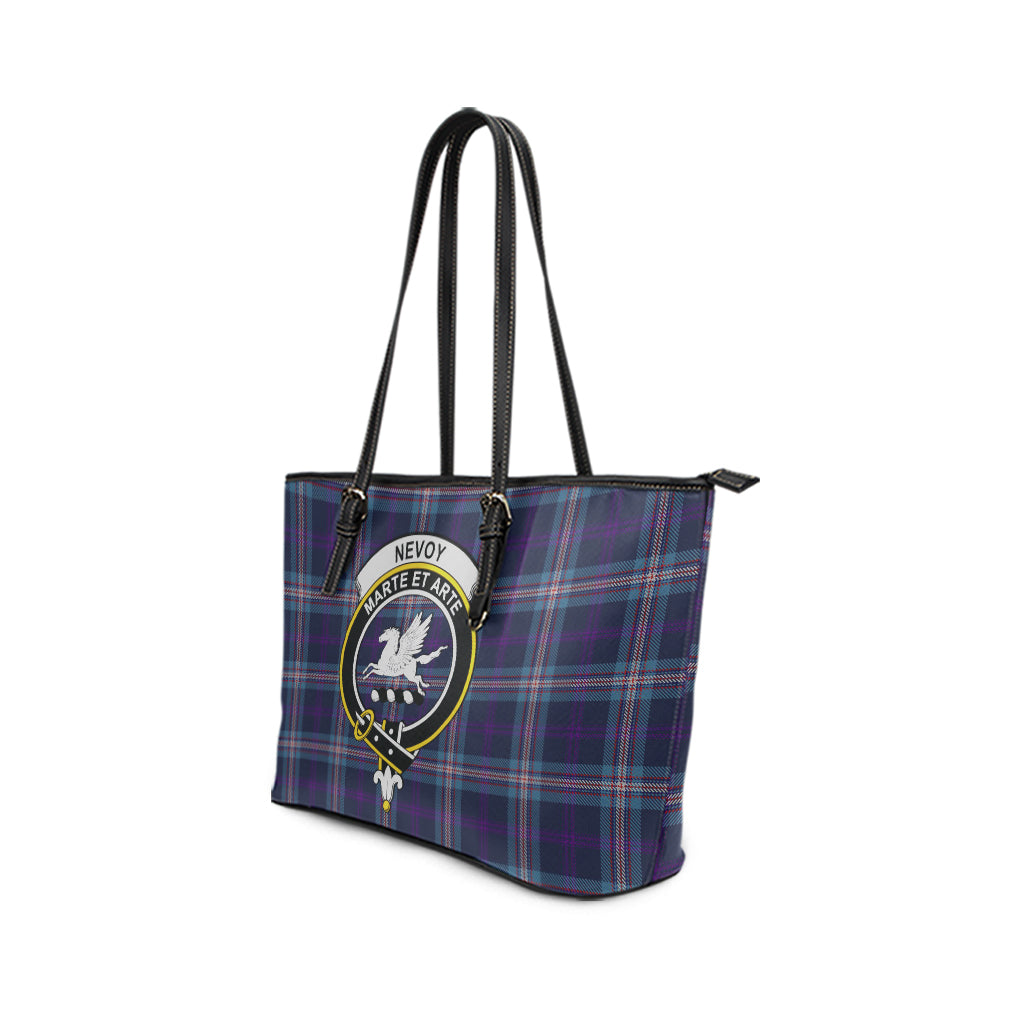 Nevoy Tartan Leather Tote Bag with Family Crest - Tartan Vibes Clothing