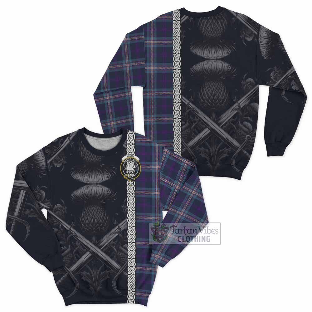 Nevoy Tartan Sweatshirt with Family Crest Cross Sword Thistle Celtic Vibes - Tartan Vibes Clothing