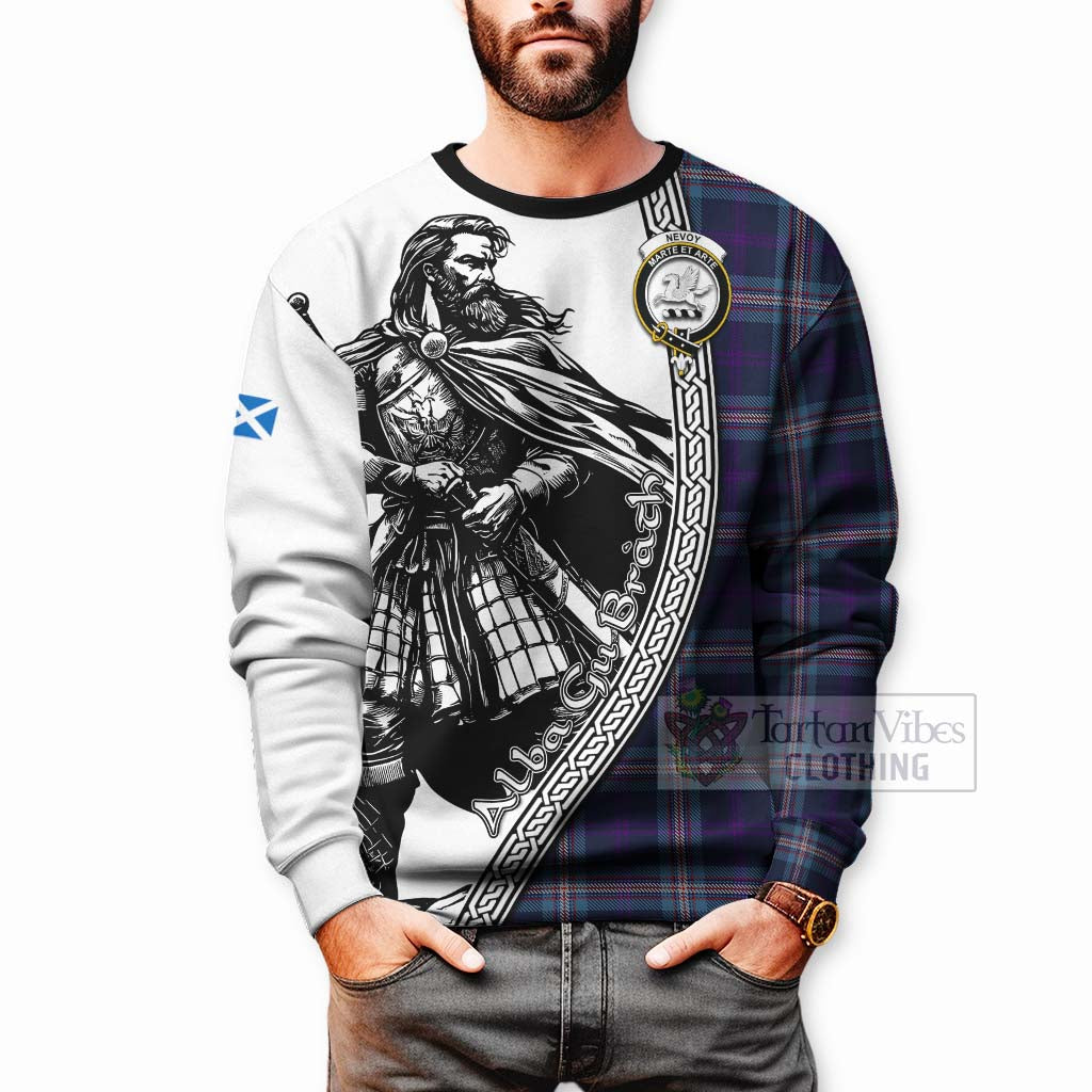 Nevoy Tartan Clan Crest Sweatshirt with Highlander Warrior Celtic Style - Tartan Vibes Clothing