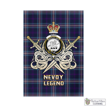 Nevoy Tartan Garden Flag with Clan Crest and the Golden Sword of Courageous Legacy
