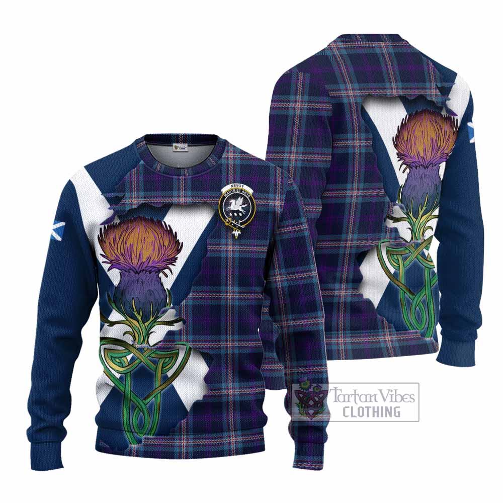 Nevoy Tartan Family Crest Knitted Sweater Scottish Thistle Celtic Inspired - Tartan Vibes Clothing
