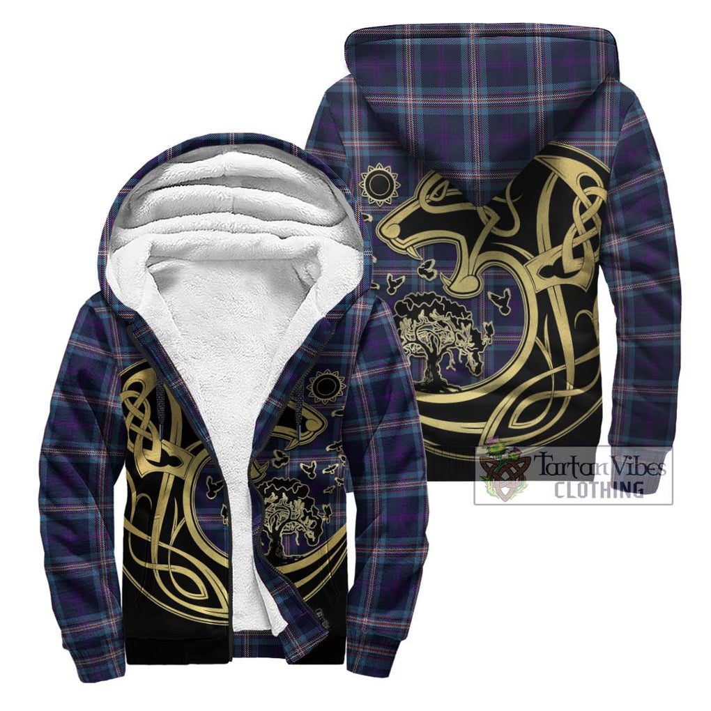 Nevoy Tartan Sherpa Hoodie with Family Crest Celtic Wolf Style Unisex - Tartan Vibes Clothing