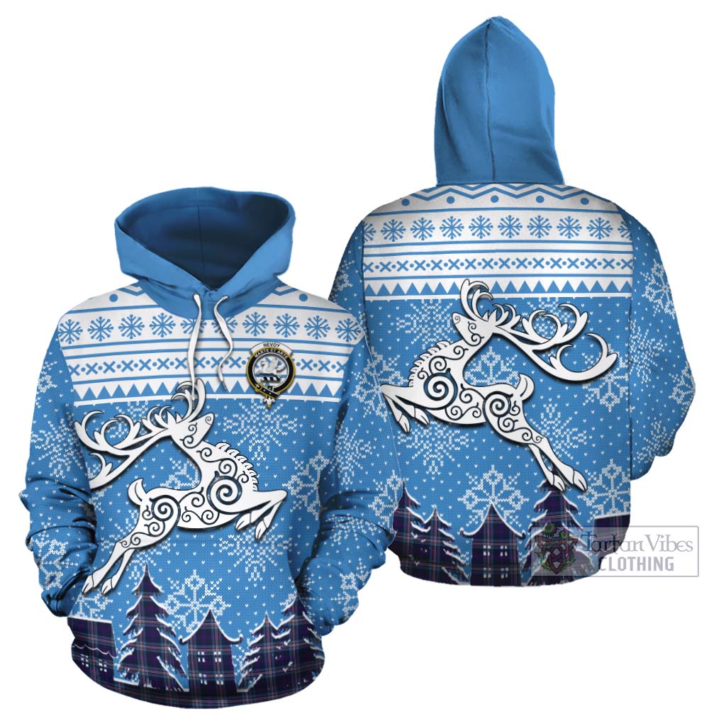 Nevoy Clan Christmas Cotton Hoodie Celtic Reindeer Style Zip Hoodie - Tartan Vibes Clothing