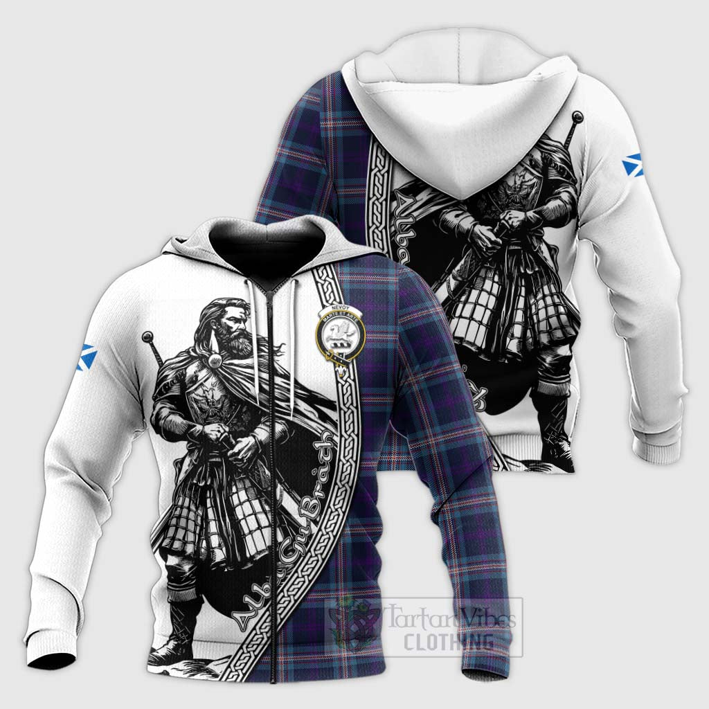 Nevoy Tartan Clan Crest Knitted Hoodie with Highlander Warrior Celtic Style Unisex Knitted Zip Hoodie - Tartan Vibes Clothing