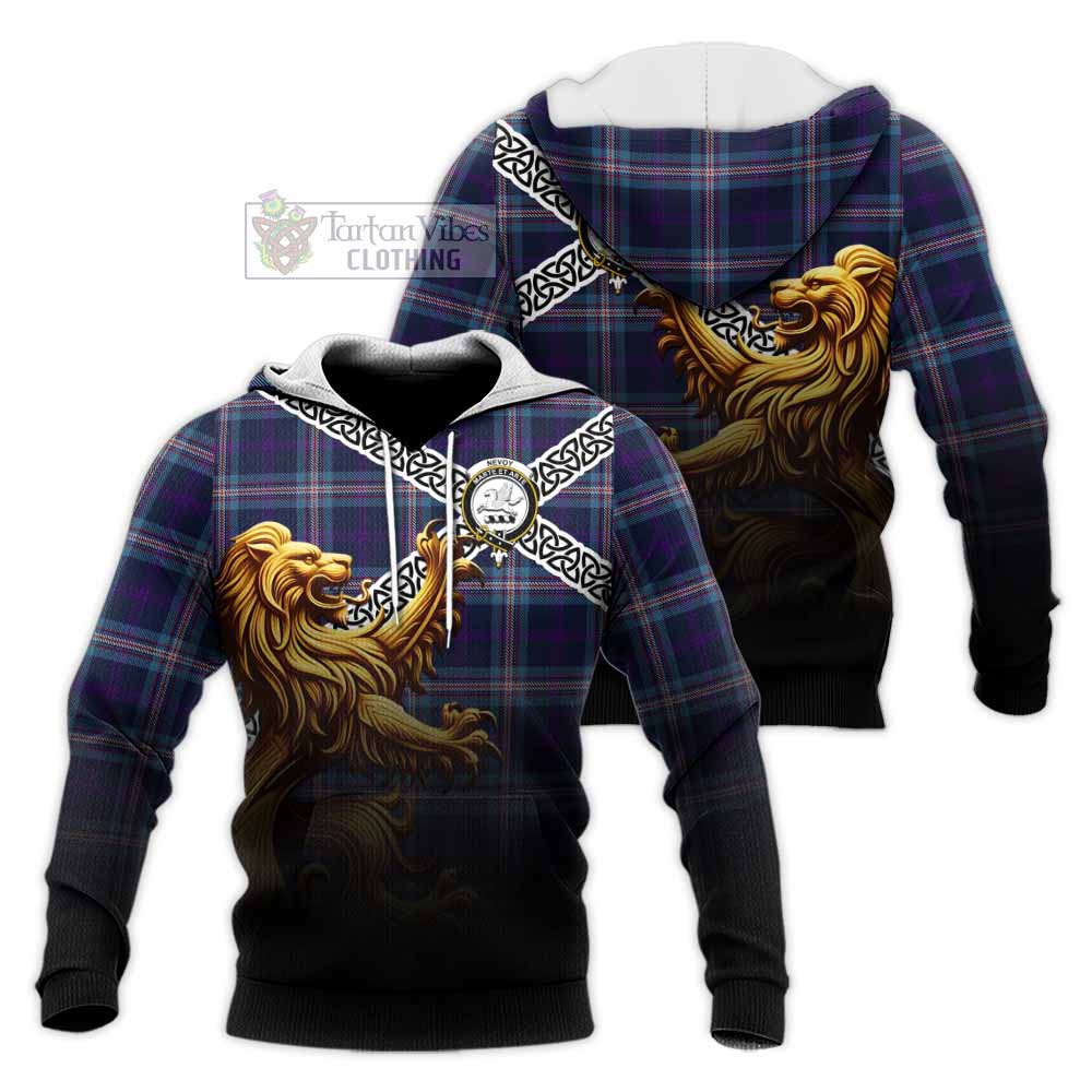 Nevoy Crest Tartan Knitted Hoodie with Golden Lion Emblem Celtic Style - Tartan Vibes Clothing