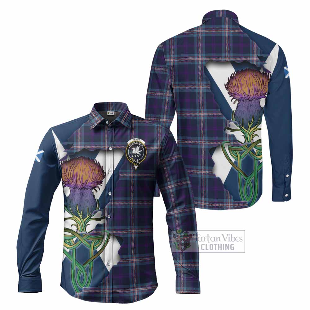 Nevoy Tartan Family Crest Long Sleeve Button Shirt Scottish Thistle Celtic Inspired - Tartan Vibes Clothing