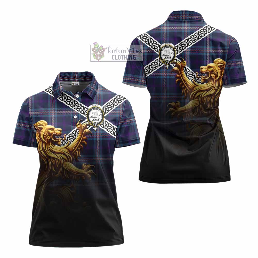 Nevoy Crest Tartan Women's Polo Shirt with Golden Lion Emblem Celtic Style - Tartan Vibes Clothing