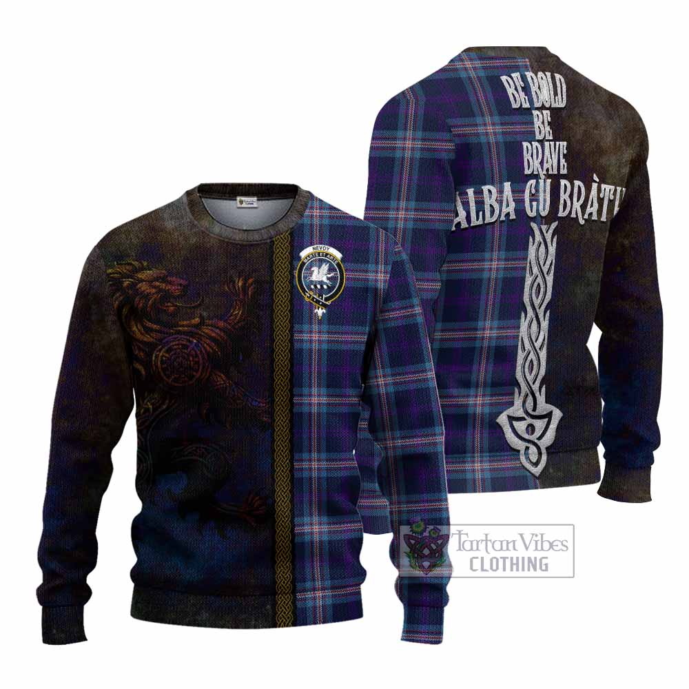 Nevoy Tartan Family Crest Knitted Sweater Alba Gu Brath Be Brave Lion Ancient Style - Tartan Vibes Clothing