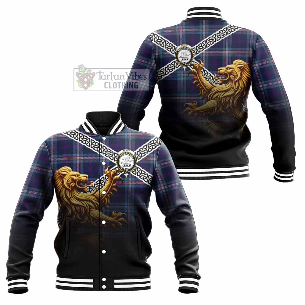 Nevoy Crest Tartan Baseball Jacket with Golden Lion Emblem Celtic Style - Tartan Vibes Clothing