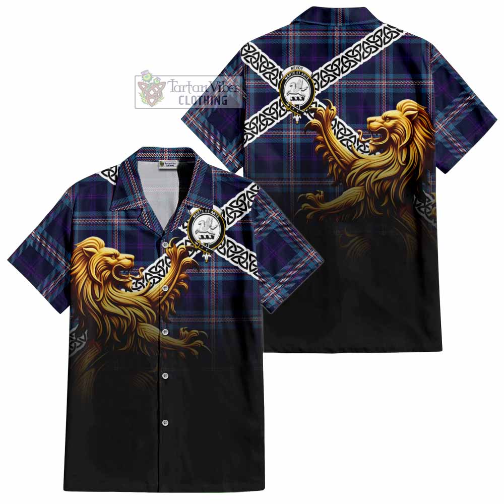 Nevoy Crest Tartan Hawaiian Shirt with Golden Lion Emblem Celtic Style - Tartan Vibes Clothing
