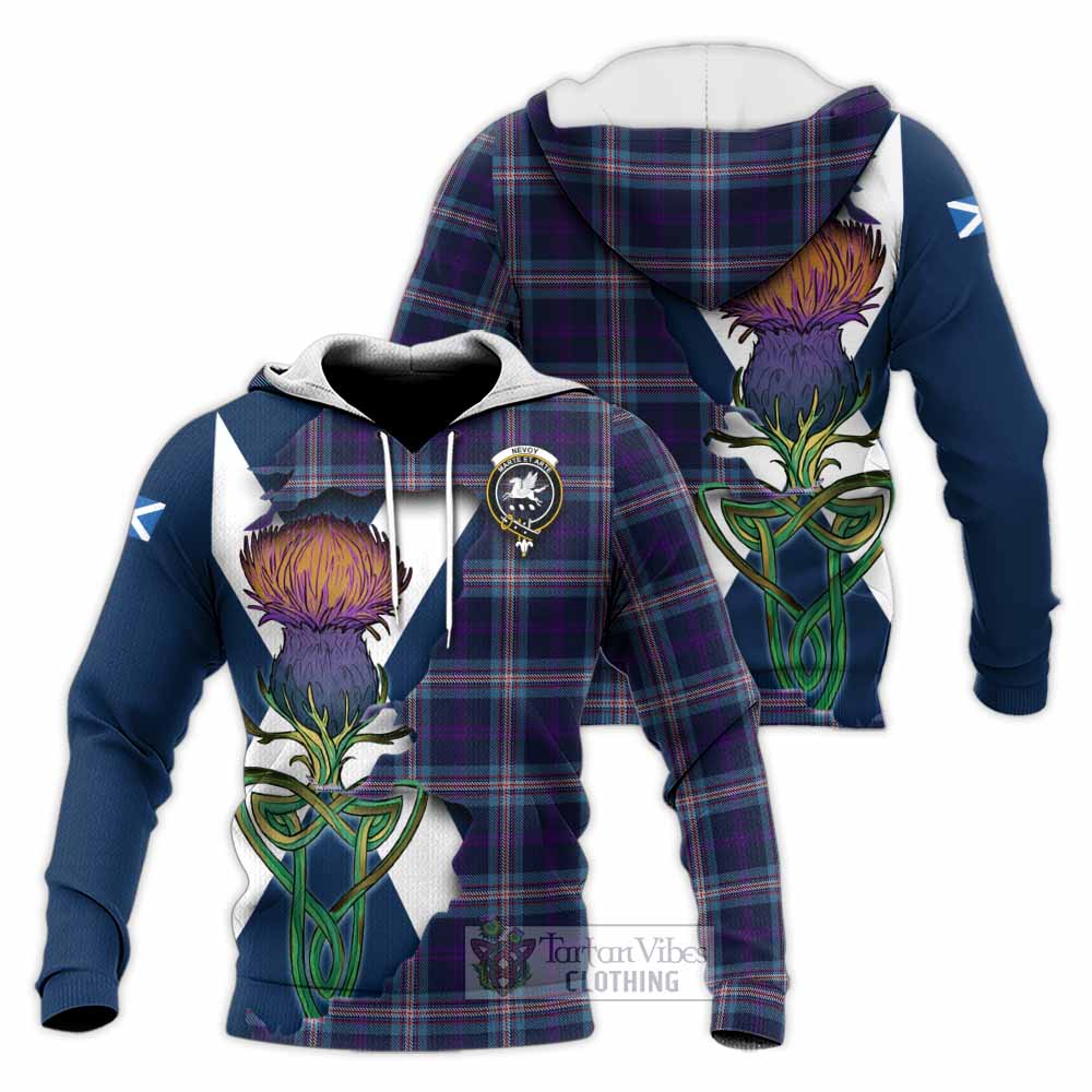 Nevoy Tartan Family Crest Knitted Hoodie Scottish Thistle Celtic Inspired - Tartan Vibes Clothing