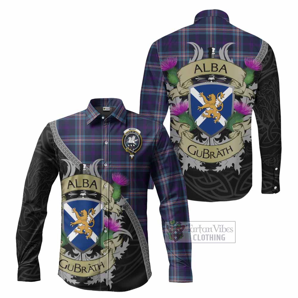 Nevoy Tartan Family Crest Long Sleeve Button Shirt Lion Rampant Royal Thistle Shield Celtic Inspired - Tartan Vibes Clothing
