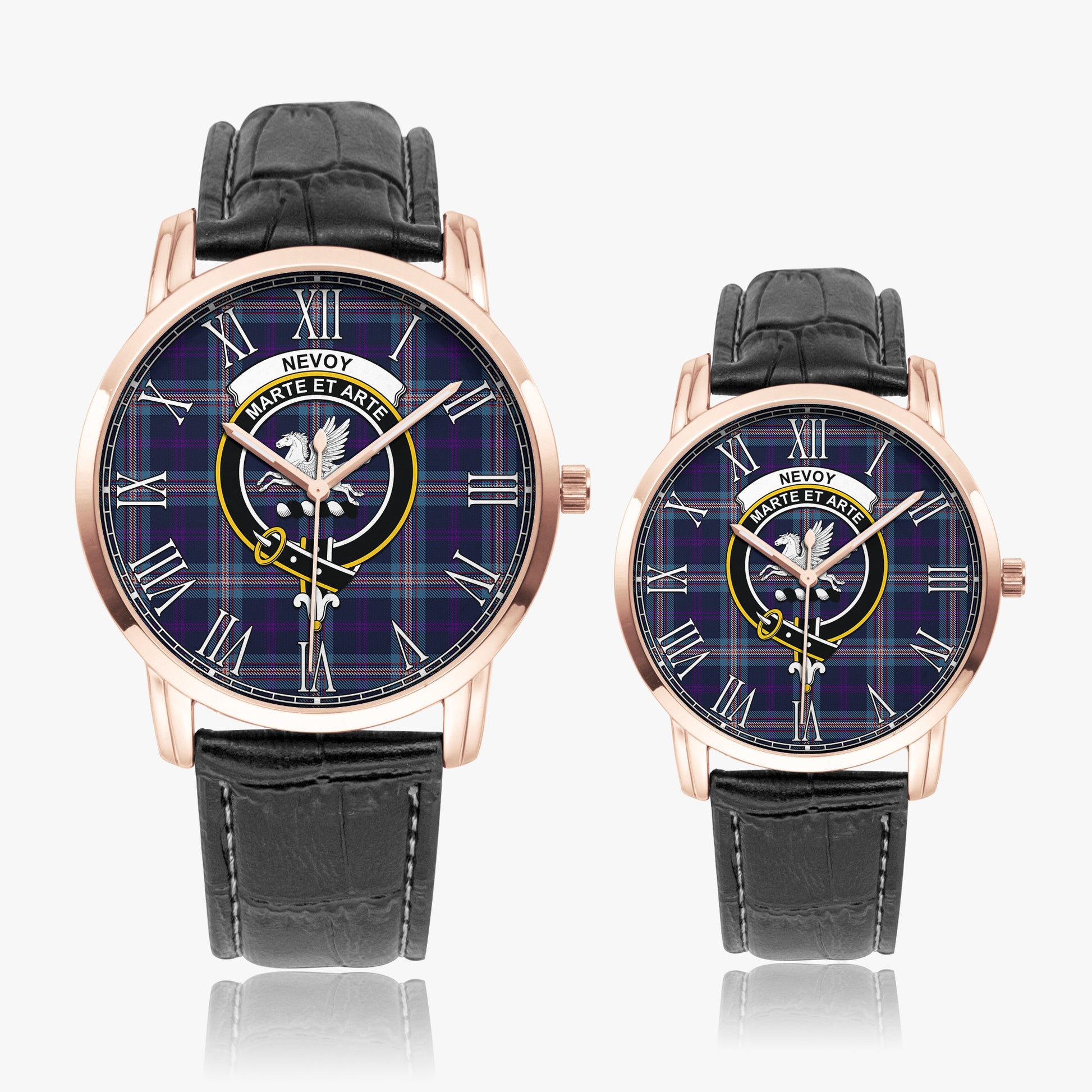 Nevoy Tartan Family Crest Leather Strap Quartz Watch - Tartan Vibes Clothing