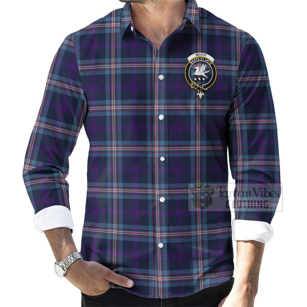 Nevoy Tartan Long Sleeve Button Shirt with Family Crest Celtic Skull Style - Tartan Vibes Clothing