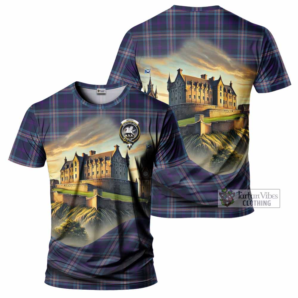 Nevoy Tartan Family Crest T-Shirt with Scottish Ancient Castle Style - Tartan Vibes Clothing