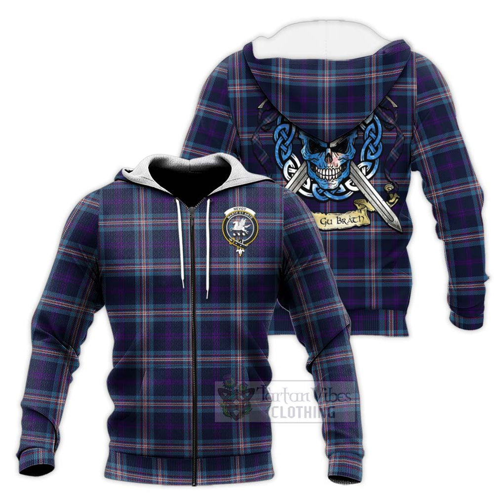 Nevoy Tartan Knitted Hoodie with Family Crest Celtic Skull Style Unisex Knitted Zip Hoodie - Tartan Vibes Clothing