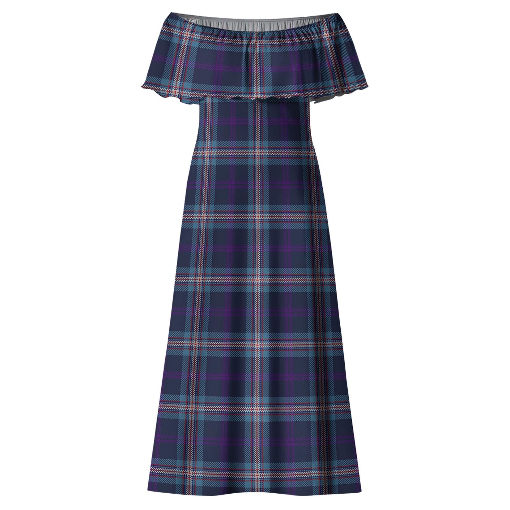 Nevoy Tartan Off Shoulder Long Dress - Tartan Vibes Clothing