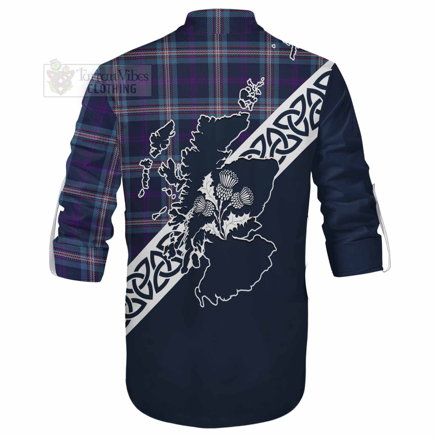 Nevoy Tartan Ghillie Kilt Shirt Featuring Thistle and Scotland Map - Tartan Vibes Clothing