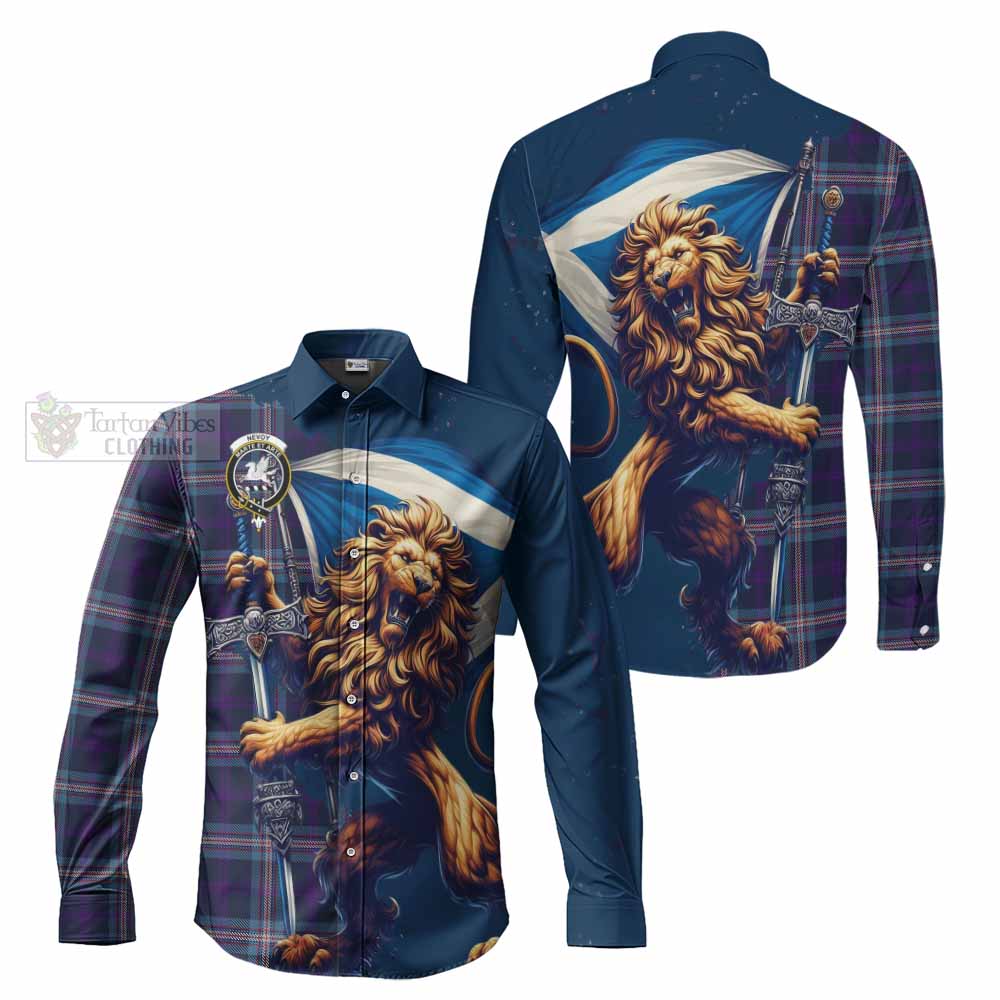 Nevoy Tartan Family Crest Long Sleeve Button Shirt with Scottish Majestic Lion - Tartan Vibes Clothing