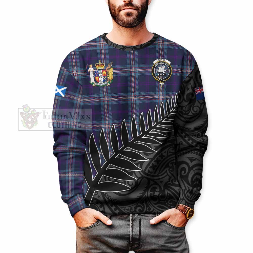 Nevoy Crest Tartan Sweatshirt with New Zealand Silver Fern Half Style - Tartan Vibes Clothing
