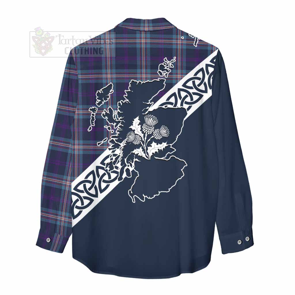 Nevoy Tartan Women's Casual Shirt Featuring Thistle and Scotland Map - Tartan Vibes Clothing