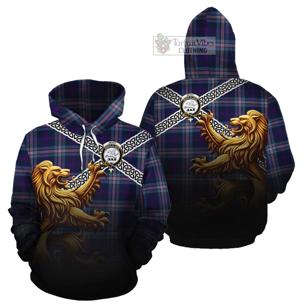 Nevoy Crest Tartan Cotton Hoodie with Golden Lion Emblem Celtic Style - Tartan Vibes Clothing