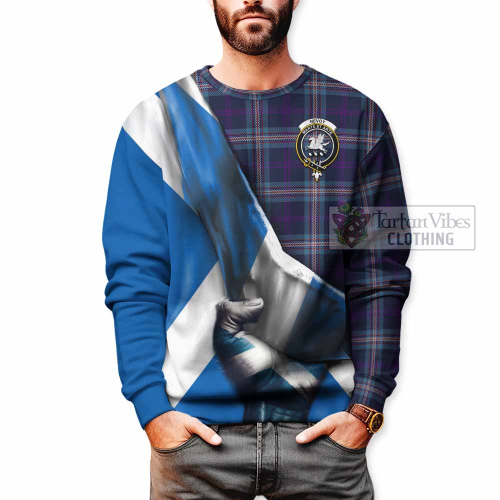 Nevoy Tartan Sweatshirt with Family Crest Scotland Patriotic Style - Tartan Vibes Clothing