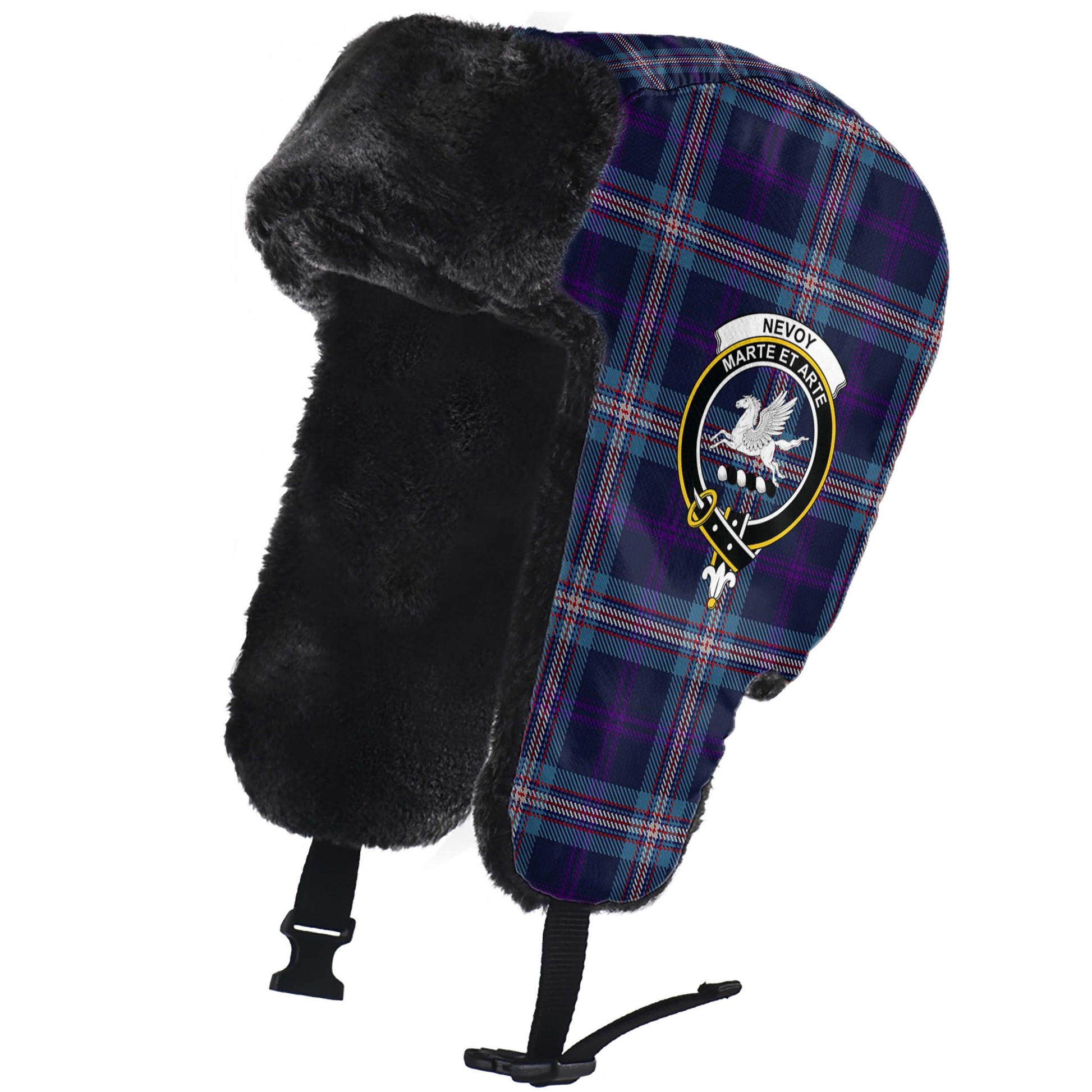 Nevoy Tartan Winter Trapper Hat with Family Crest - Tartan Vibes Clothing