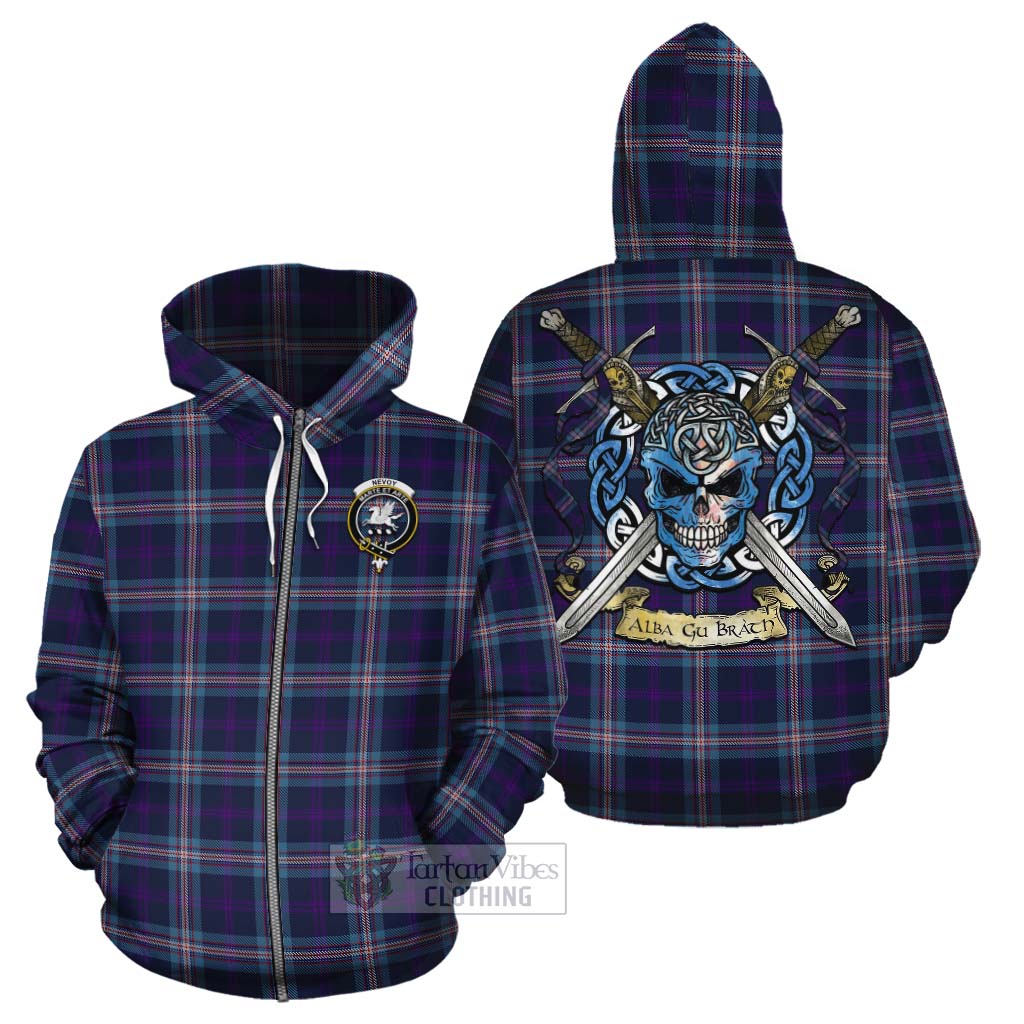 Nevoy Tartan Cotton Hoodie with Family Crest Celtic Skull Style - Tartan Vibes Clothing