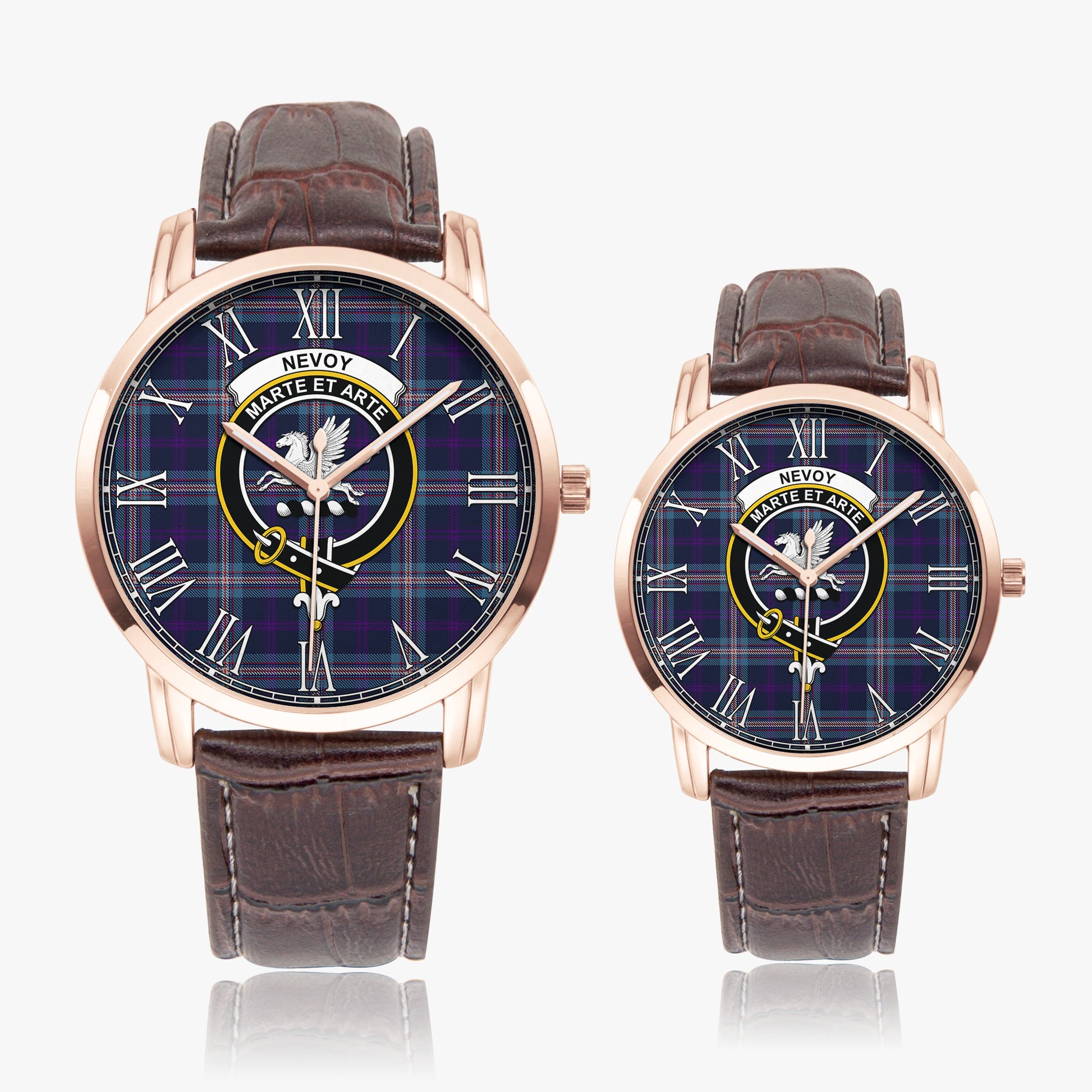 Nevoy Tartan Family Crest Leather Strap Quartz Watch - Tartan Vibes Clothing