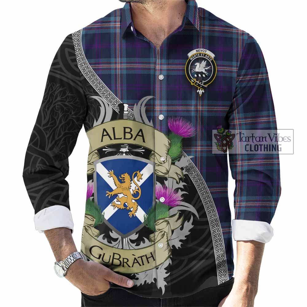 Nevoy Tartan Family Crest Long Sleeve Button Shirt Lion Rampant Royal Thistle Shield Celtic Inspired - Tartan Vibes Clothing