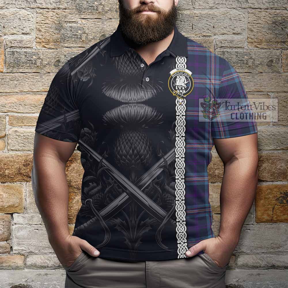 Nevoy Tartan Polo Shirt with Family Crest Cross Sword Thistle Celtic Vibes - Tartan Vibes Clothing