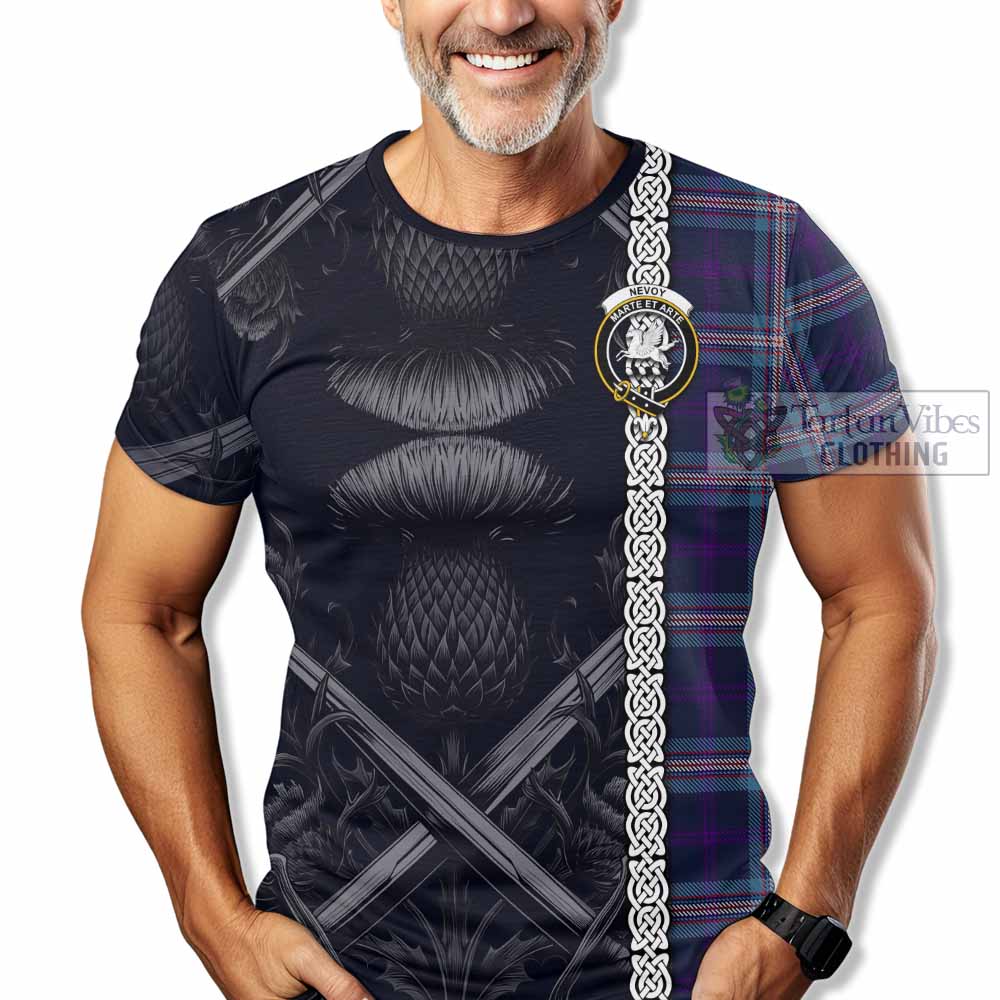Nevoy Tartan T-Shirt with Family Crest Cross Sword Thistle Celtic Vibes - Tartan Vibes Clothing