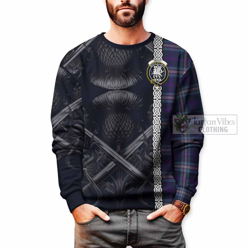 Nevoy Tartan Sweatshirt with Family Crest Cross Sword Thistle Celtic Vibes - Tartan Vibes Clothing