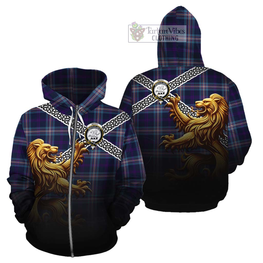 Nevoy Crest Tartan Cotton Hoodie with Golden Lion Emblem Celtic Style Zip Hoodie - Tartan Vibes Clothing