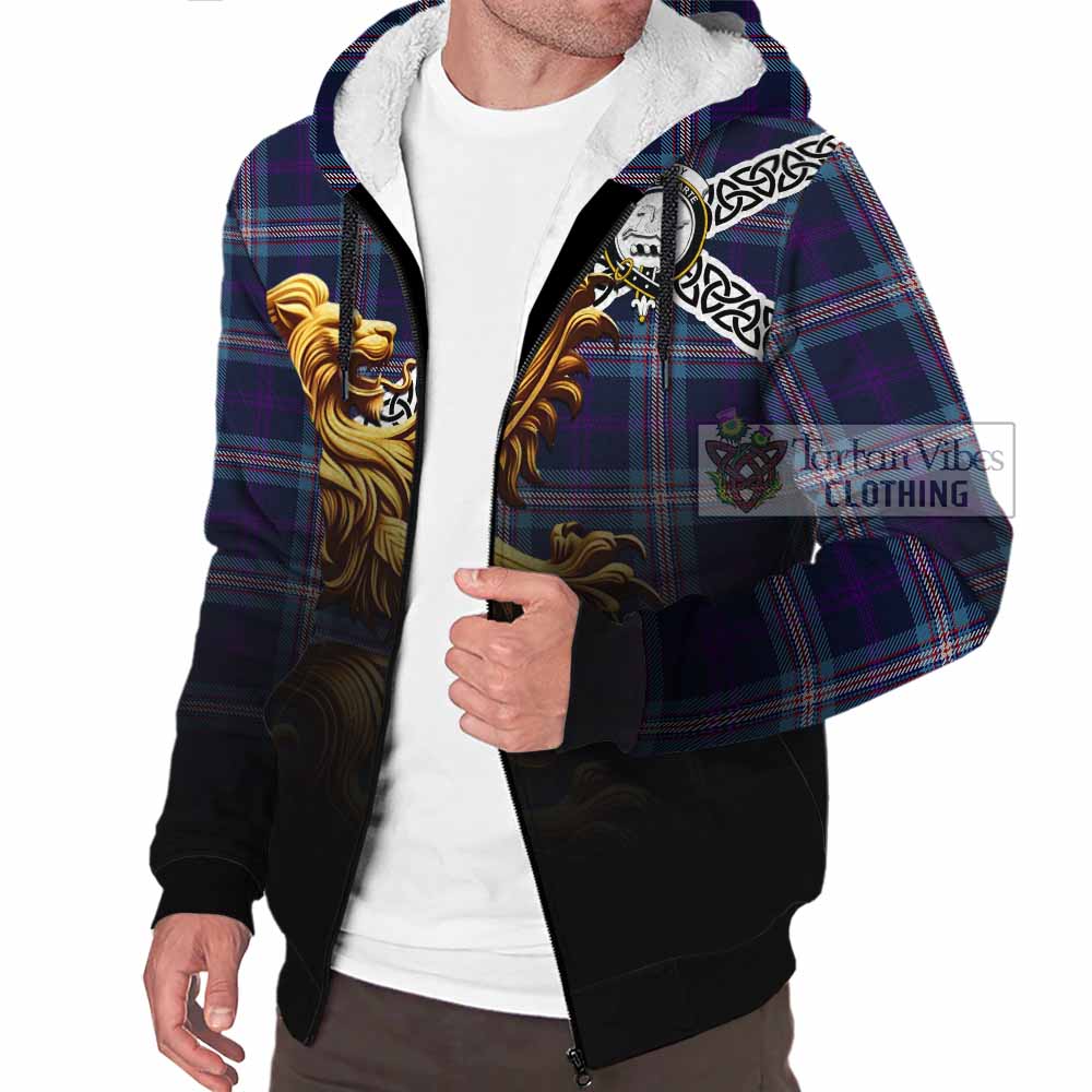 Nevoy Crest Tartan Sherpa Hoodie with Golden Lion Emblem Celtic Style - Tartan Vibes Clothing
