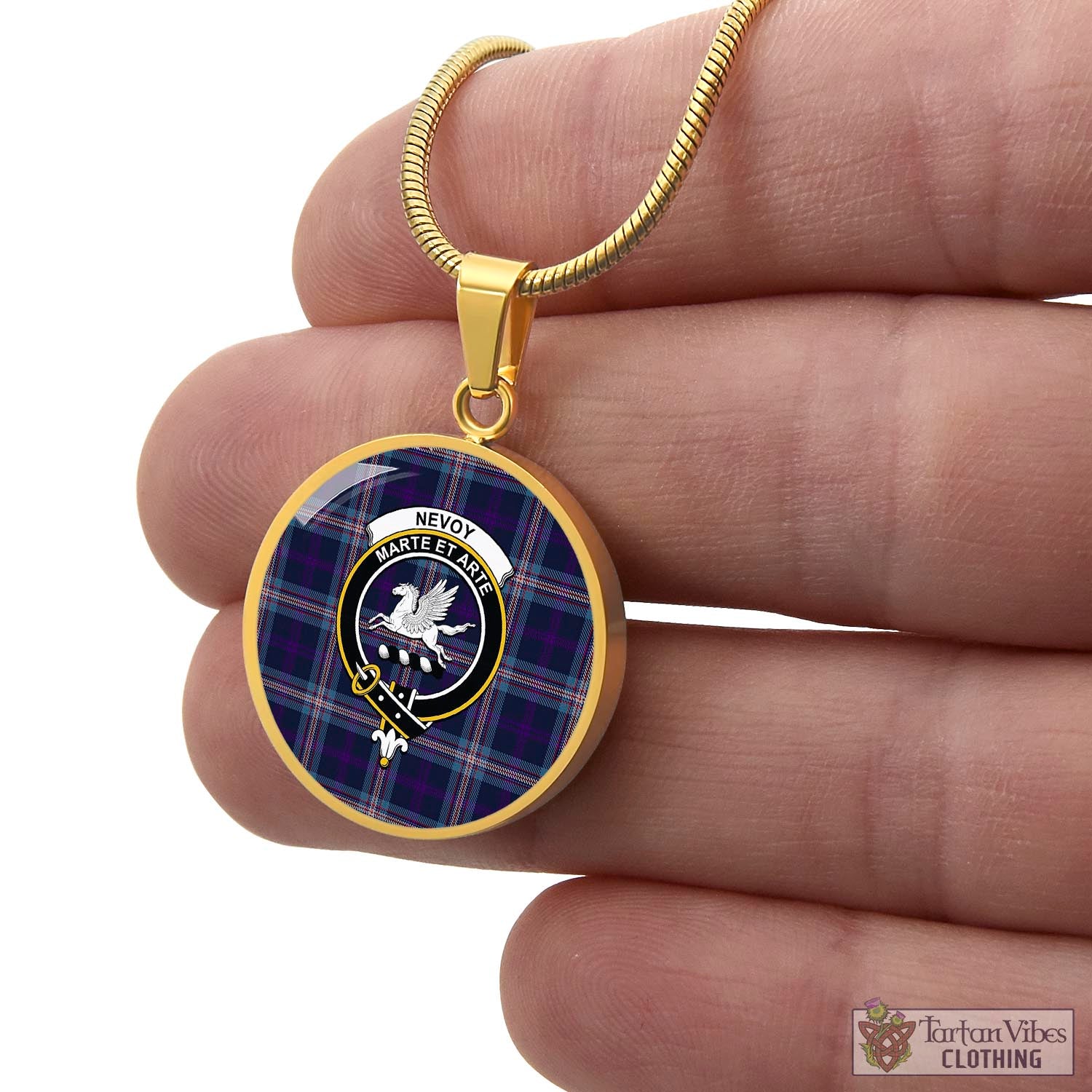 Nevoy Tartan Circle Necklace with Family Crest - Tartan Vibes Clothing