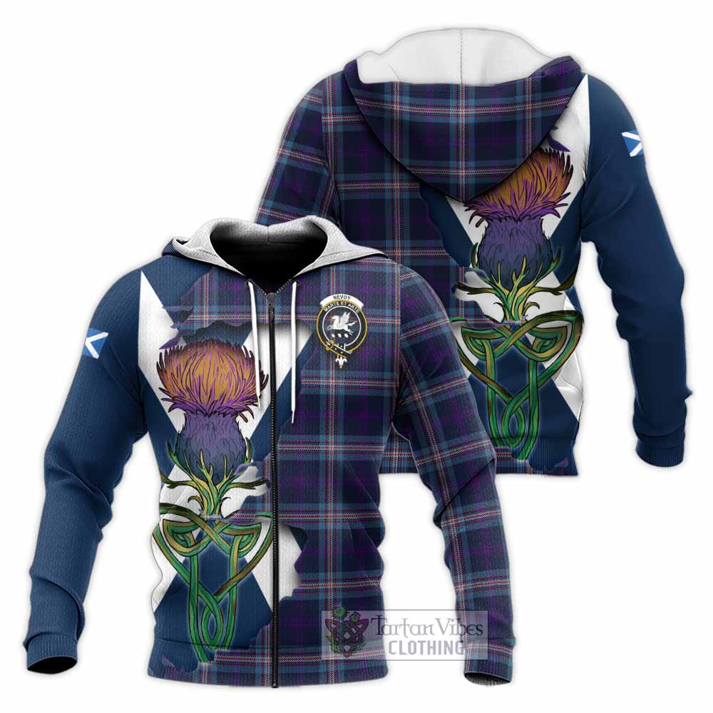 Nevoy Tartan Family Crest Knitted Hoodie Scottish Thistle Celtic Inspired Unisex Knitted Zip Hoodie - Tartan Vibes Clothing